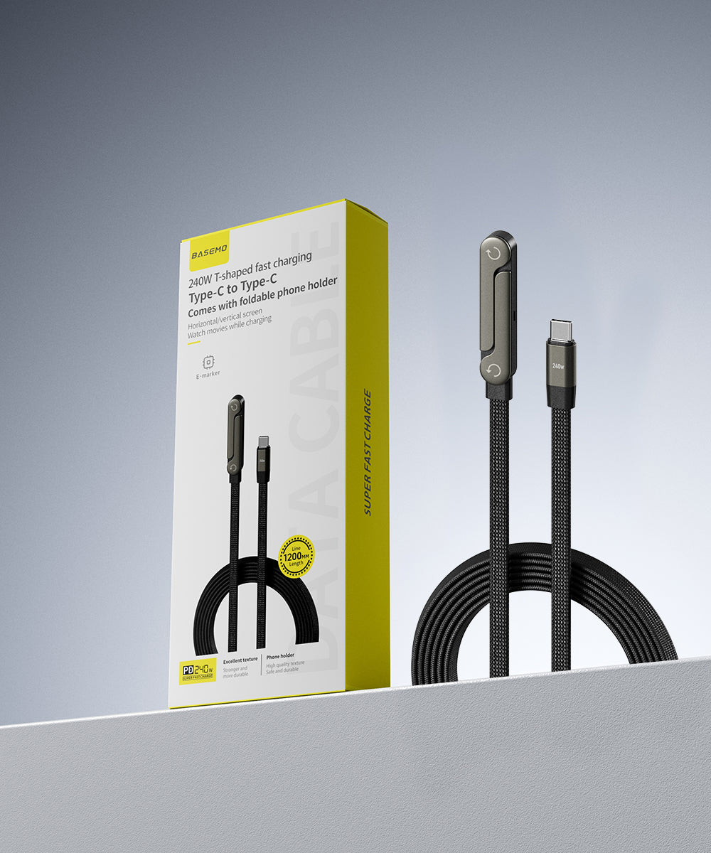 cabo de carregamento rapido com suporte – Potencia de 240W e Design 2-em-1 para