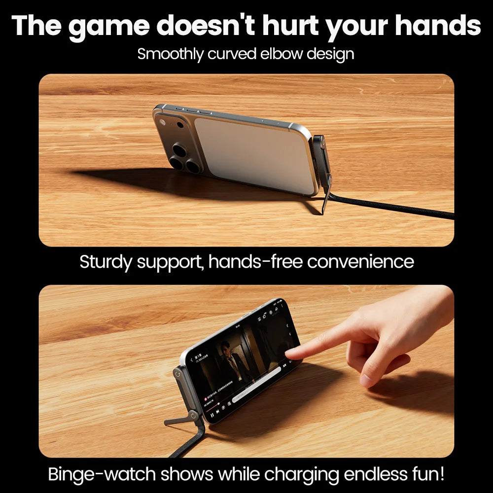 Cabo USB-C 2-em-1 Premium – Suporte Dobrável de Mesa, Carregamento Rápido 240W