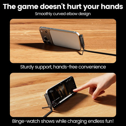 Cabo USB-C 2-em-1 Premium – Suporte Dobrável de Mesa, Carregamento Rápido 240W