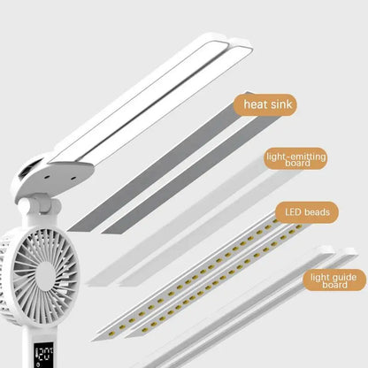 Candeeiro de Mesa com Ventilador e Porta-Canetas 💡 – Iluminação USB, 3 Níveis de Cor e Bateria 2000mAh