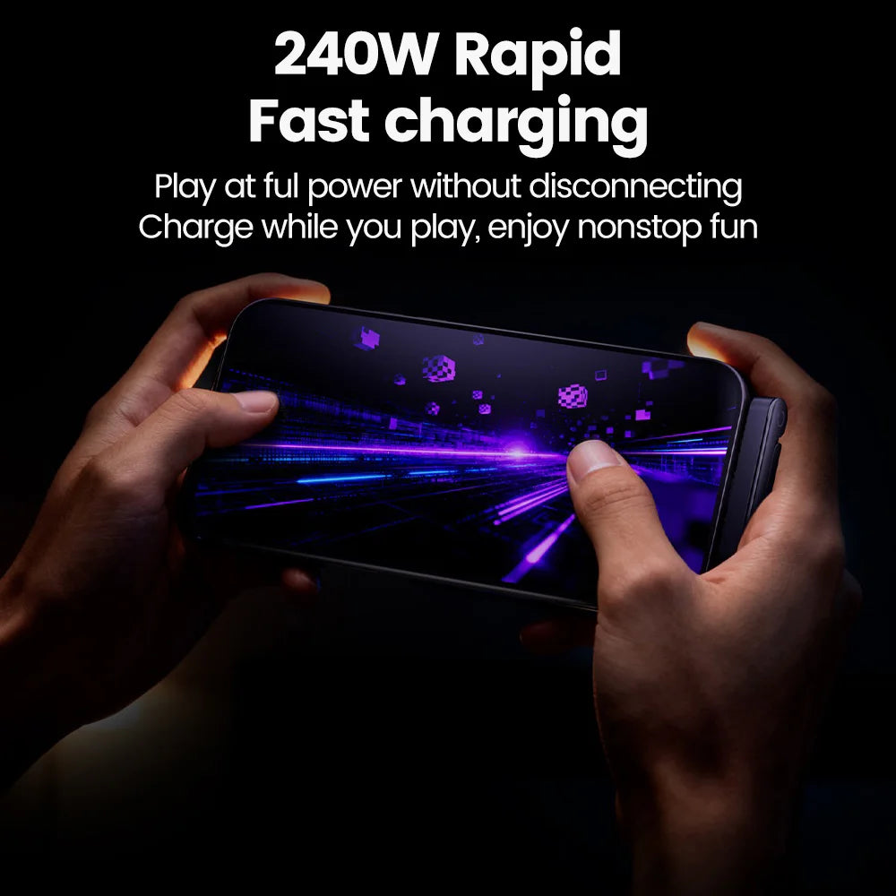 Cabo USB-C 2-em-1 Premium – Suporte Dobrável de Mesa, Carregamento Rápido 240W